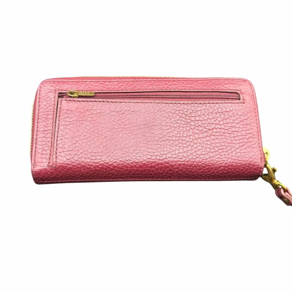 Fossil Leather Zip Around Wristlet Wallet Burgundy RFID